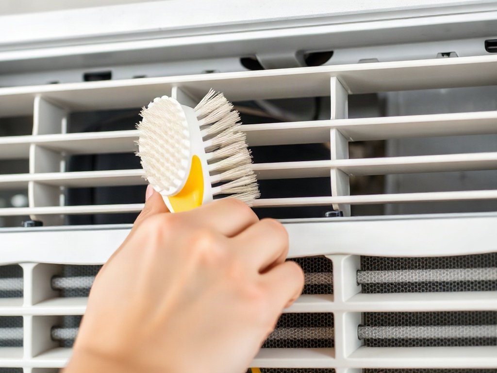 Sử dụng bàn chải mềm để làm sạch nan của máy lạnh.