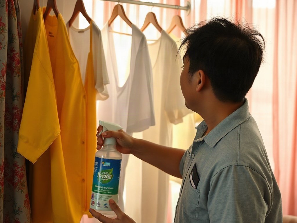 Sử dụng bình xịt khử mùi vải trực tiếp lên quần áo