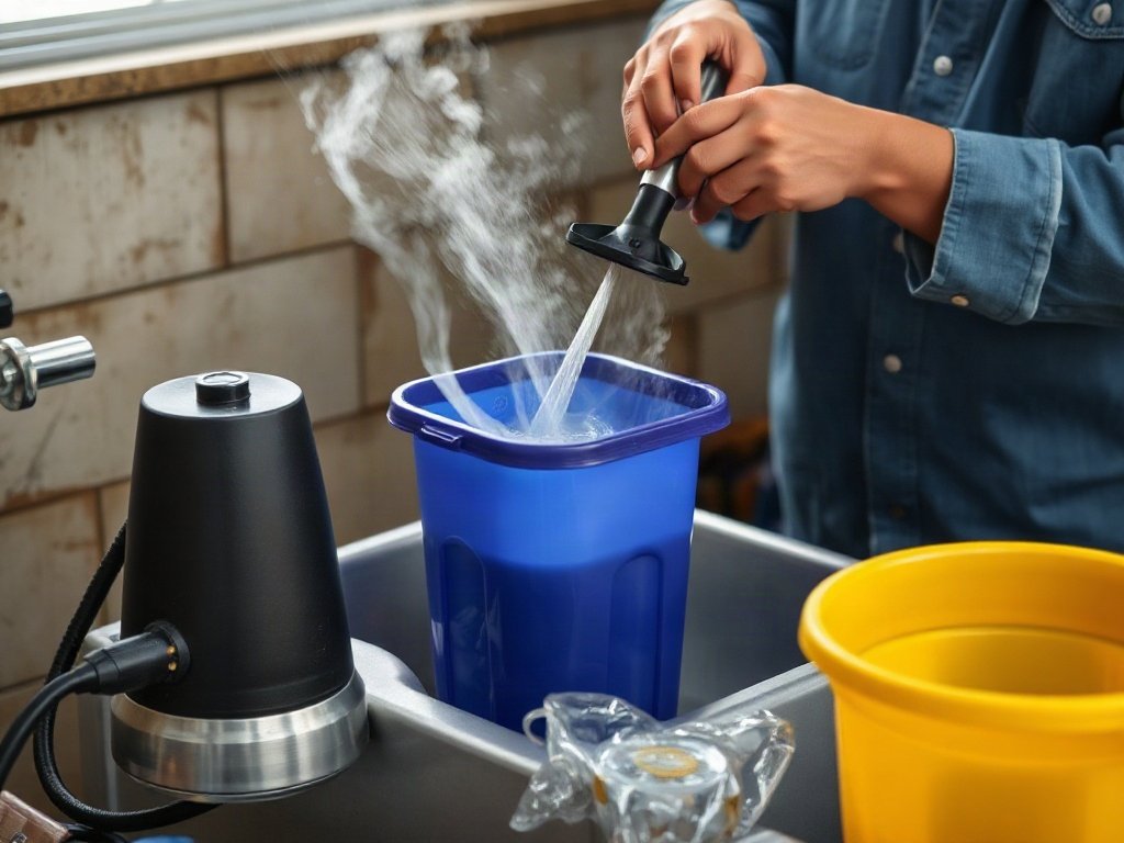 Thiết bị vệ sinh bằng hơi nước đang được sử dụng để làm sạch dầu trên nhựa.